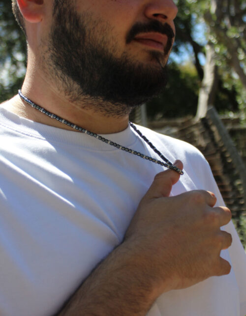 שרשרת חרוזי אמטייט כסופה | סטיינלס סטיל