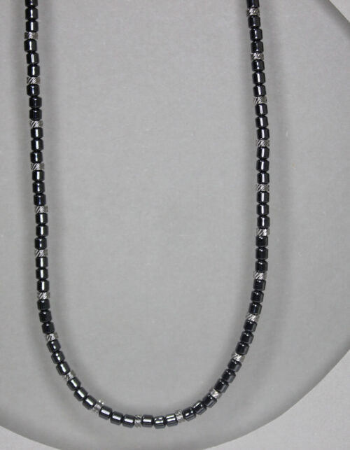 שרשרת חרוזי אמטייט כסופה | סטיינלס סטיל