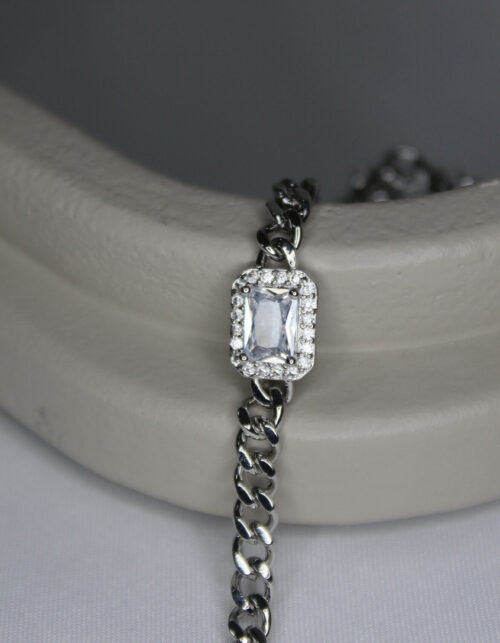 צמיד גורמט כסוף זירקון אובלי | סטיינלס סטיל