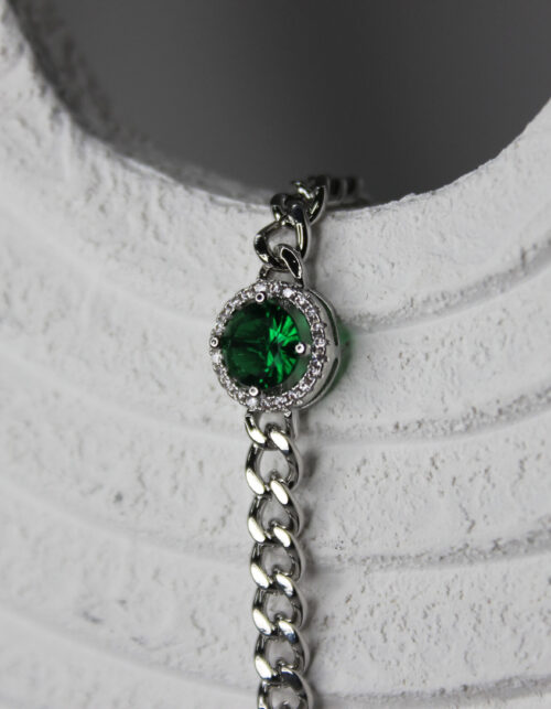 צמיד גורמט כסוף זירקון ירוק | סטיינלס סטיל