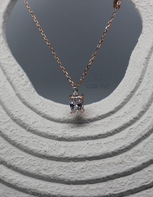 שרשרת רוז גולד זירקון מלבני | כסף 925